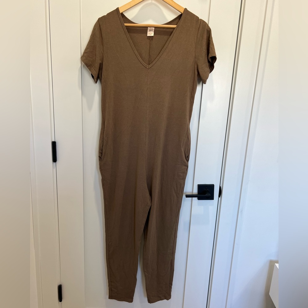 Smash + Tess Brown V-Neck Short Sleeve Jumpsuit